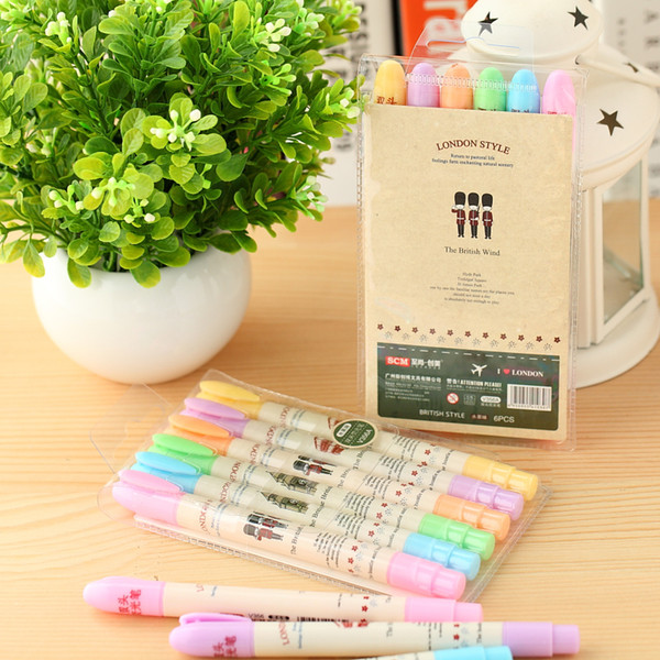 Free shipping 6pcs/lot Bringing candy color double slider neon pen 6 doodle pen school supplies Highlighter for student