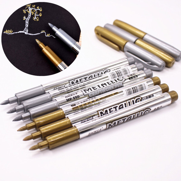 DIY Metal Waterproof Permanent Paint Marker Pens Sharpie Gold And Silver 1.5mm Student Supplies Marker Craftwork Pen 10pcs/set