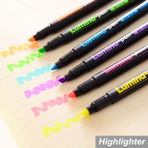 6 pcs/Lot Lumina pens Highlighter for paper copy fax DIY drawing Marker pen Stationery office material School supplies 6718