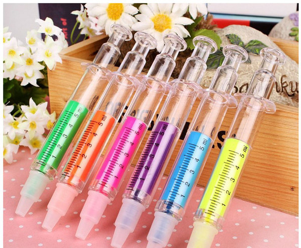 Cute Kawaii Fluorescent Syringe Watercolor Pens Highlighters Marker Pen Korean Stationery School Supplies