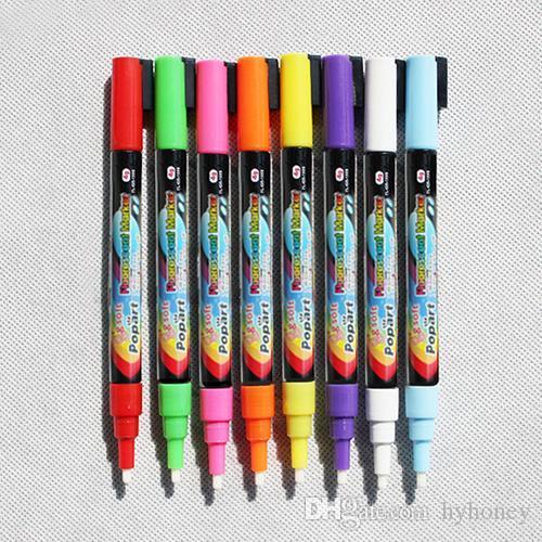 Wholesale- 8 Colors Nite Writer Pens Liquid Chalk Board Glass Sign Fluorescent 3mm Marker Pen