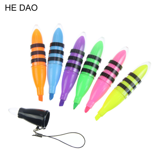 6 Pcs / Pack Endearing Bee Shape Highlighter Pen Mini Marker Pens Kawaii Stationery Material School Supplies Children Rewarding