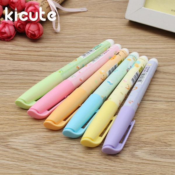 Wholesale- Kicute New Arrival Candy Color 6 Colors Highlighter Marker Pen Marker School Supplies Highlighter Marker Set Stationery