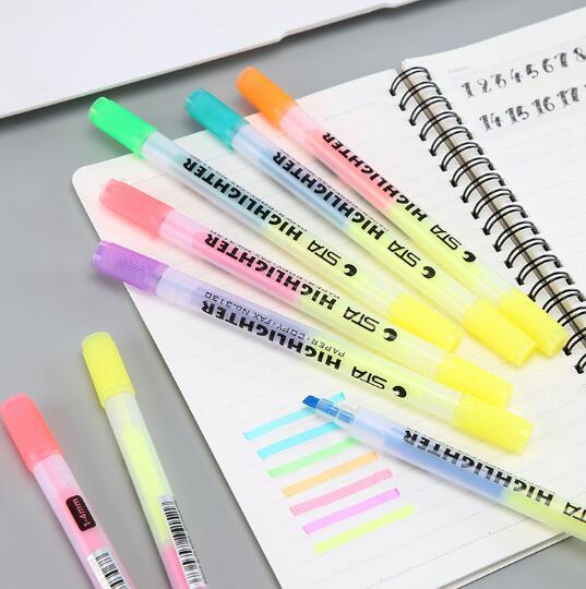 Two Headed Fluorescent Pen Students Classroom Color Key Mark Marking Pen Watercolor Highlighters Six Mixed Loading