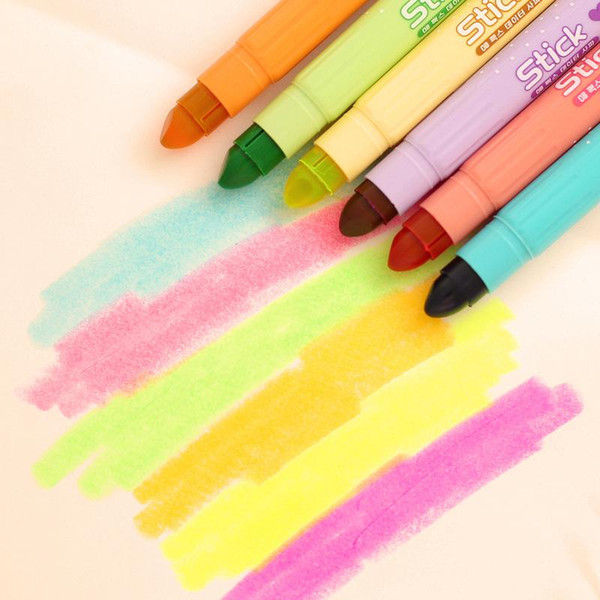 6Pcs/pack Creative cute solid crayon Dry jelly colored highlighter circle neon marker pen school kawaii supplies H0201