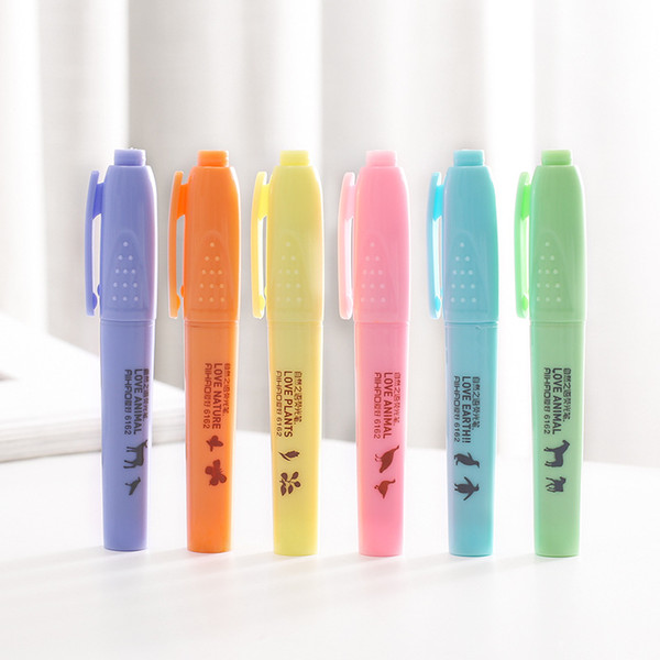 6 pcs Love nature mini color highlighter marker pen Fluorescent round toe Stationary Office accessories School supplies A6949