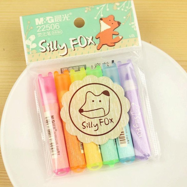 Wholesale-6 pcs/lot rabbit mini highlighter pen marker pens kawaii Fox stationery material escolar papelaria writing school supplies