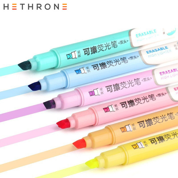 Hethrone 1 PC Double Head Erasable Highlighter Pen Fluorescent Fineliner Pens Office Pastel Markers School Stationary Supplies