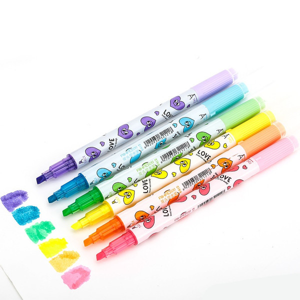 6 pcs/Lot Good luck color highlighter marker pen Dual-side fluorescent liner Stationery Office accessories School supplies DB688