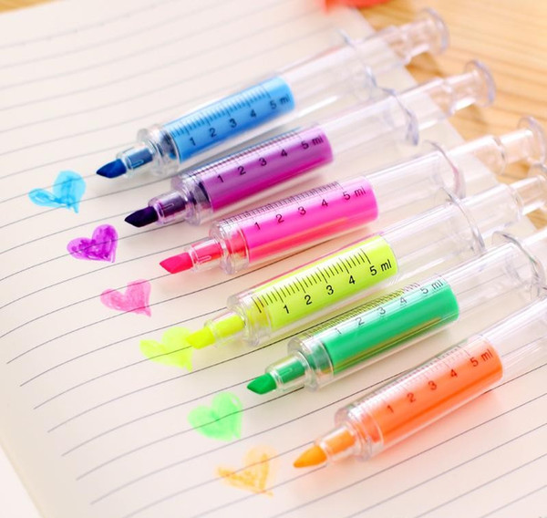 2018 Cute Kawaii Novelty Nurse Needle Syringe Shaped Highlighter Marker Marker Pen Stationery School Supplies