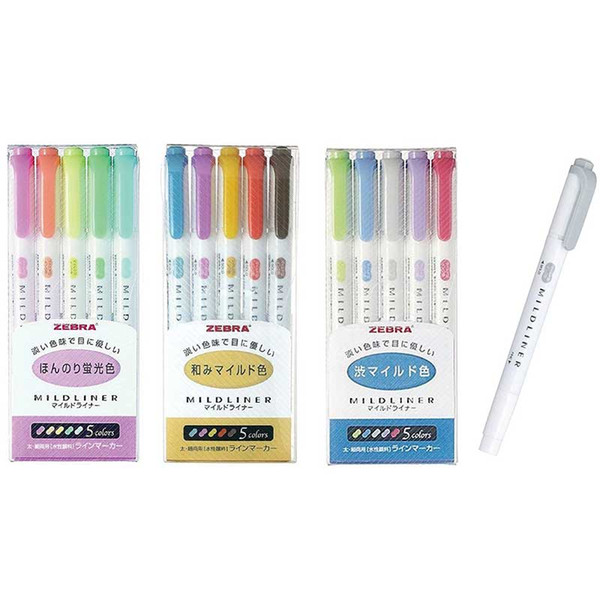 5 Colors/set Japanese Zebra Mildliner Pens Drawing Marker Pen Double Headed Fluorescent Pen Art Highlighter Mark Stationery