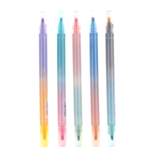 5 Pcs Double Colored Side Colorful Highlighter Fluorescent Pen Markers Gift Stationery