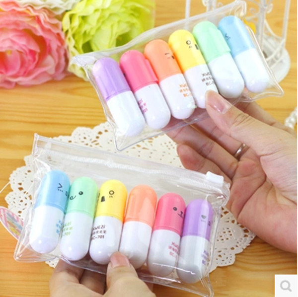 Wholesale- 6 pcs/set Mini shaped highlighter pens for writing Cute face Graffiti marker pen Korean stationery school office supplies