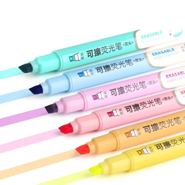 1 PC Double Head Erasable Highlighter Pen Fluorescent Fineliner Pens Office Pastel Markers School Stationary Supplies 04438