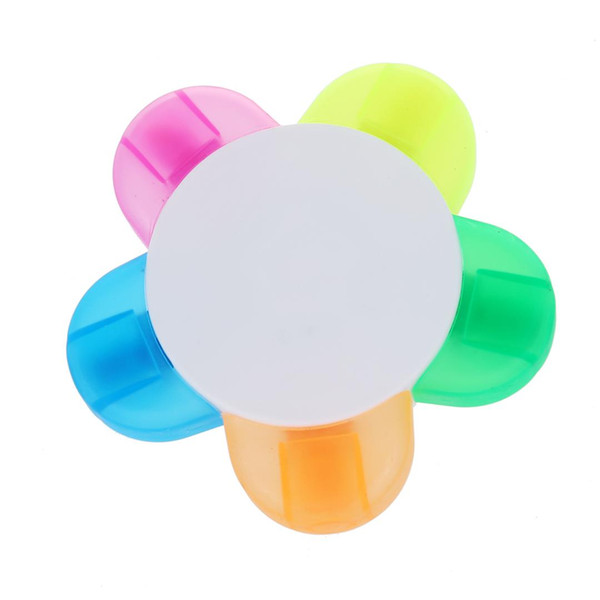 5 color highlighter pen marker pen stationery flower shape (pink, yellow, blue, green, orange)