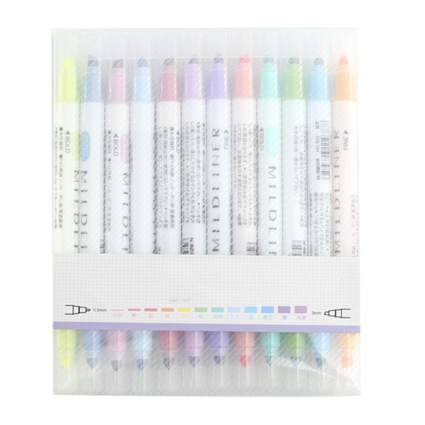 12 Pcs/Set Japanese Stationery Zebra Mild Liner Double Headed Fluorescent Pen Fluorescent Marker Pen Highlighter Color Mar