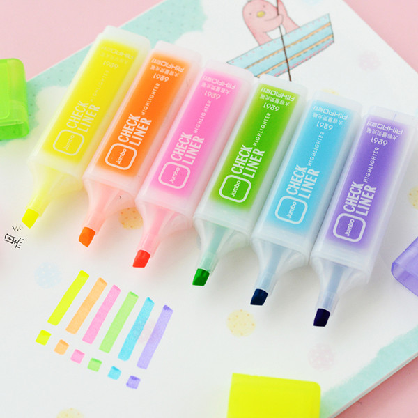 10 Pcs / Pack Cute Kawaii Fluorescent Highlighter Pen Water Color Marker Pen For Paint Draw School Supplies Stationery