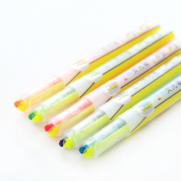 60 pcs/Lot Two color in 1 body Highlighter pen Office & School markers for paper copy Stationary material escolar