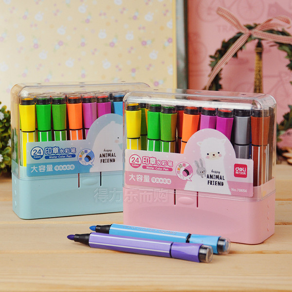 Cute Kids Drawing Pens Stamp Children seal Washable Watercolor Pen Graffiti Art Marker Painting Pen 12/18/24/36 Color Set