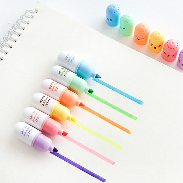 Mini 6 pcs Capsules highlighter Vitamin pill highlight marker color pens Stationery Office School supplies marcadores caneta