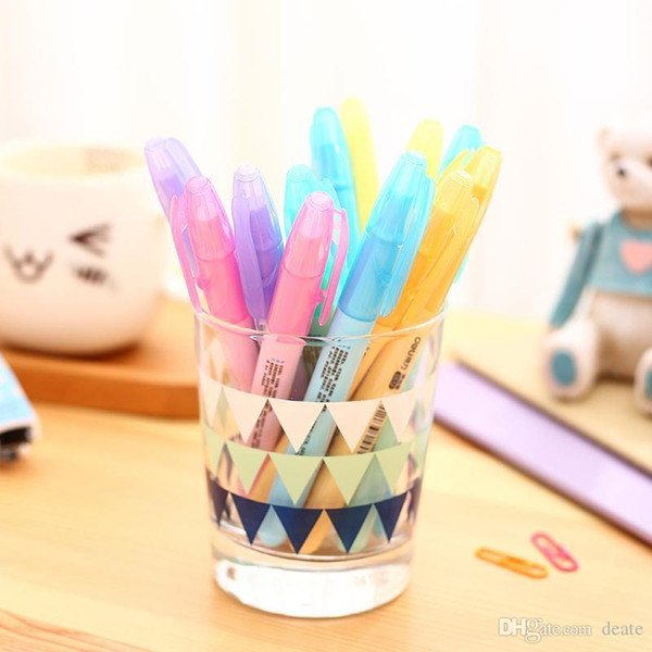 Wholesale-1 Pcs Korean Cute Kawaii Deli Watercolor Highlighter Stationery Sets For Kids School Supplies Invisible Ink Pen Markers Painter