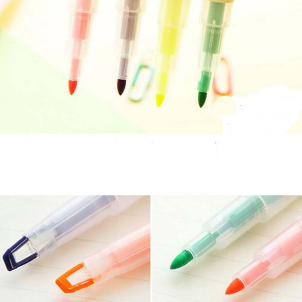 10pcs/lot Creative Highlighter Double-headed Pens Design Markers Fluorescent Pen Stationery Scrapbook Material School Supplies Papelaria