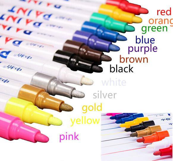 12pcs /box Permanent Marker White Oil-Ink Mark Pens Stationery school & office supplies cd mark marker wood marker pen rock