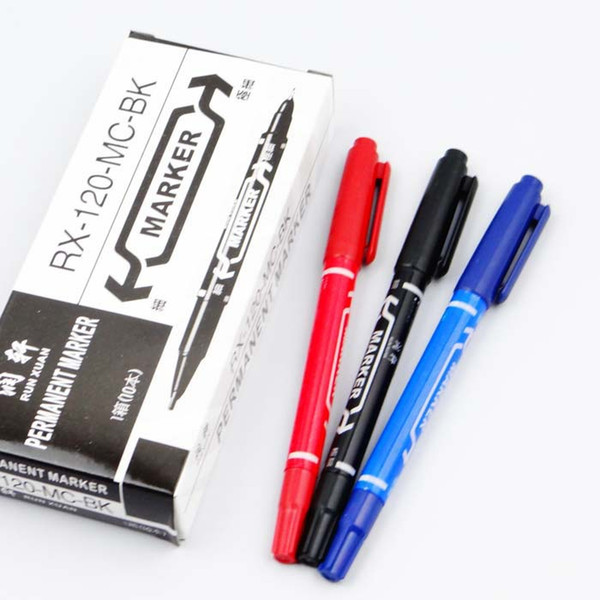 Wholesale small double head marker pen thickness double head water pen red Blue Black Hook pen Office learning stationery