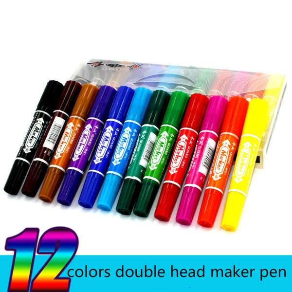 12 Colors Large-headed Color Marker Small Double-headed Oil Marker Pen Without Fading Office White Blackboard Pen