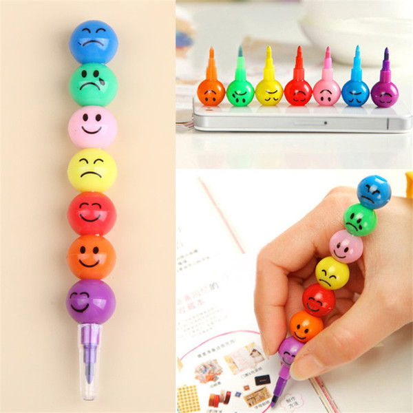 7 colors Stationery Colorful WaterColor crayons cute emoji Cartoon Pens Pencil Markers Children's Toys Gifts Watercolor marker pen