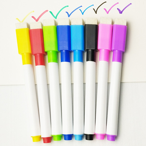 5pcs/lot Colorful Black School Classroom Whiteboard Pen Dry White Board Markers Built In Eraser Student Children's Drawing Pen