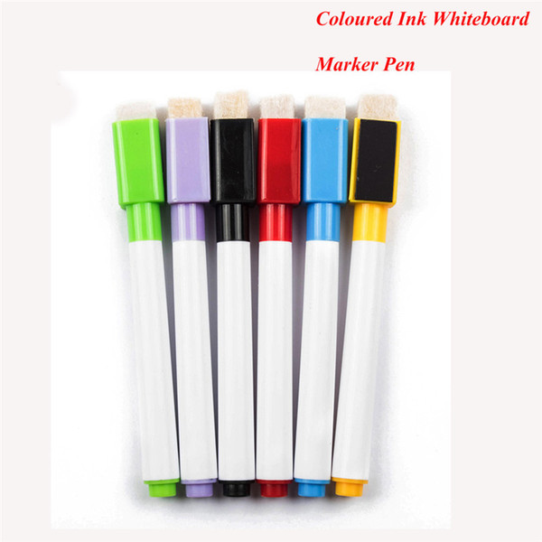 6pcs/Lot Coloured Ink Whiteboard Marker Pen Set With Eraser Marker Pen Children Kids Stationery Gift Erasable Marker Pen