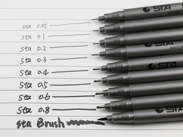 DIY 1Piece Pigment Liner Pigma Micron Ink Marker Pen Different Tip Black Fineliner Sketching Pen 0.05MM/0.1MM Brush