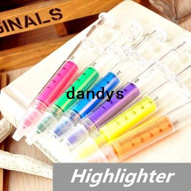 60 pcs/Lot syringe Highlighter pen Fluorescent Marker Luminescent pen Stationery Office School supplies 6251, dandys