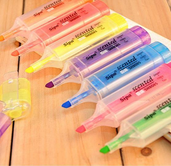 7pcs Creative Candy Color Scent Highlighter Pen Water Color Marker Pen Watercolor for Art Paint Draw Office School Supplies