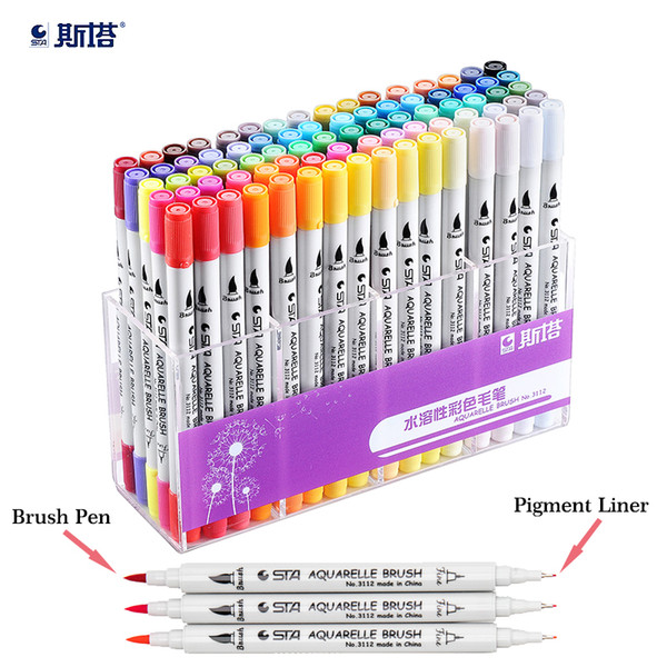 STA New Two different written Art Markers Set Sketch Water solubl based markers For Animation Manga liner brush pen art supplies