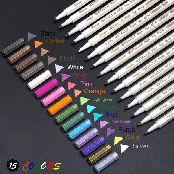 15 Colors/ Set Metallic micron pen Detailed marking color Metal marker for album black paper drawing School Art supplies