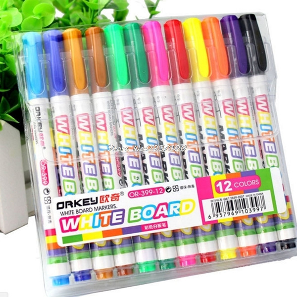 12pcs New 12 Colors White Board Maker Pen Whiteboard Marker Chalk Erasable Glass Ceramics Maker Pen Office School Supply