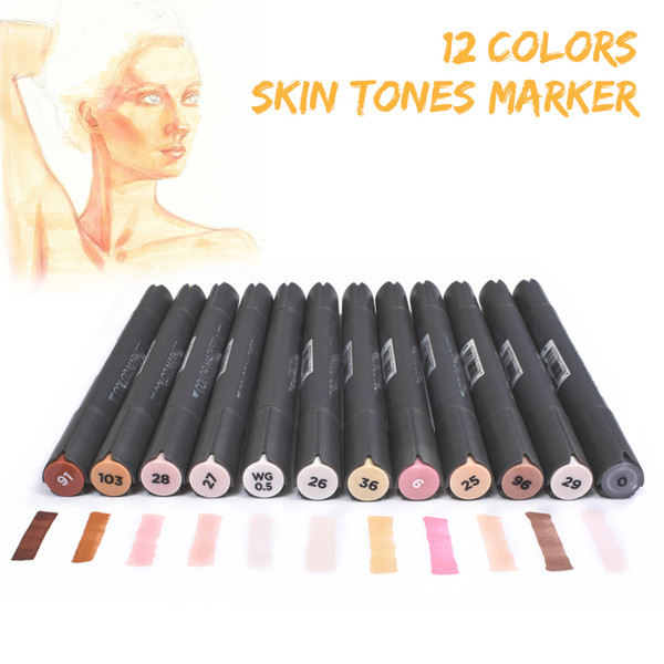 12 Color Skin Tones Marker Pen Set Double Headed Alcohol Based Art Markers Professional Brush Tip Drawing Pens Art Supplies