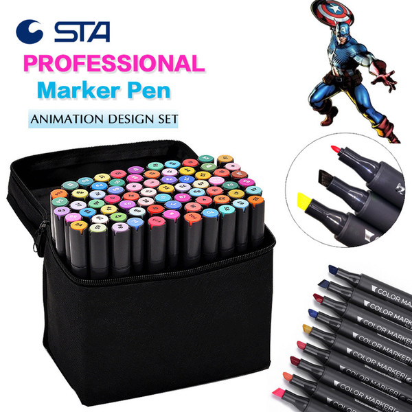 STA 36/48/60/72 Animation Design Markers Set Markers Drawing Dual Alcohol Manga Marker Stationary Supplies for Art Student