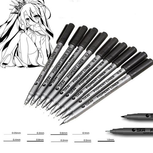 Pigma Micron Pens 9 Assorted Nib Size Micro-Line Ultra Fine Point Ink Pens Permanent Art Markers Manga Comic Sketching Drawing Brush Set