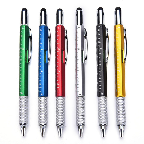 6in1 Tech-Tool Pen, Ballpoint Pen/ Touch Screen Stylus/ Flat-head and Phillips Screwdriver/ Ruler/ Spirit Level, Multifunction Tool