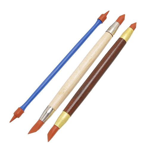 Wholesale-3x Wooden Metal Rubber Pens Pottery Clay Sculpture Carving Shaping Modeling Tool