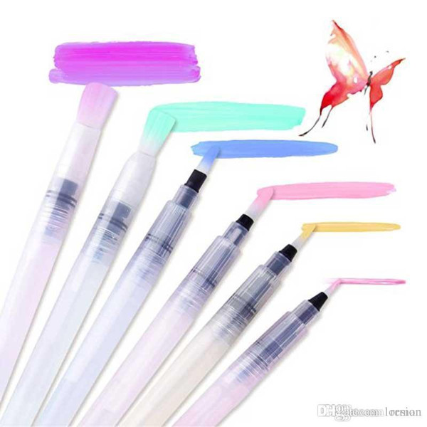 Wholesale-6Pcs Different Shape Large Capacity Barrel Water Soft PenWatercolor Painting Promotional Pen Calligraphy Drawing Art Supplies