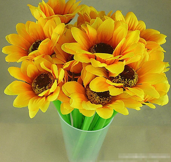 50pcs/set Hot Sale Plastic Sunflower Pen Novelty Plastic Novelty pens 4 Collors Mixed Stationery Free Shipping