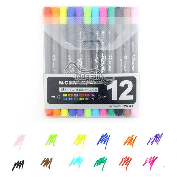 M&G Art and Graphic Drawing Manga Water Based Ink Twin Tip Brushand Fine Tip Sketch Marker Pen 12Colors /SET Brush Pen