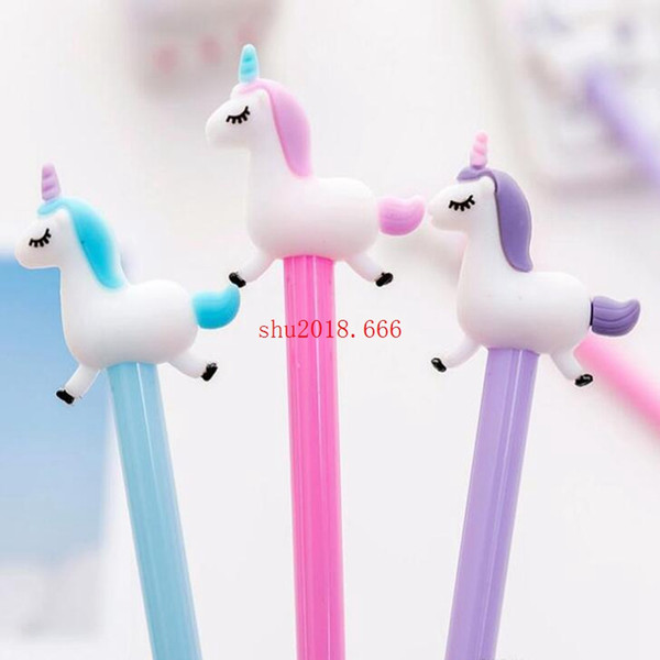 free shipping gel ink pen kit stationery cartoon cute school supply multi colors unique unicorn design 0.38mm pen point