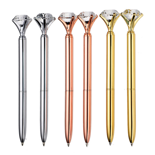 Creative Crystal Glass Kawaii Ballpoint Pen Big Gem Ball Pen With Large Diamond 11 Colors Fashion School Office Supplies