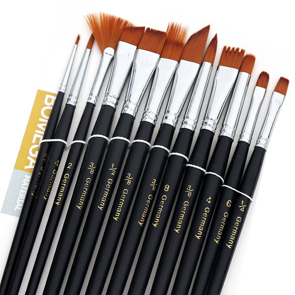 Paint Brushes Set Nylon Hair Painting Brush Variety Style Short Rod Oil Acrylic Brush Watercolor Pen Art Supplies 12Pcs