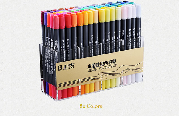 STA 12/24/36/48/80 Colors Dual Tips Watercolor Brush Marker Pen Set with Fineliner Tip for Coloring Books Drawing Highlighting